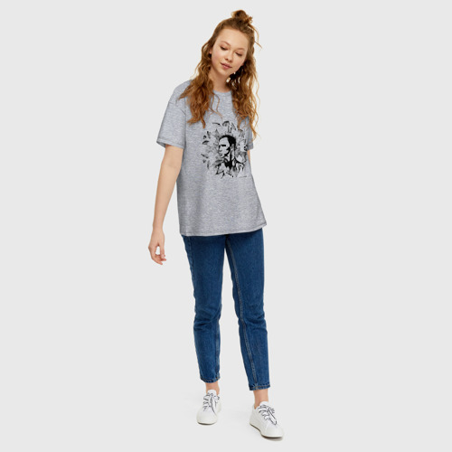 Женская футболка хлопок Oversize с принтом Dolphin, вид сбоку #3