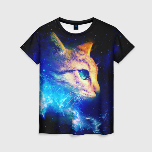 Женская футболка 3D с принтом Звездный кот, вид спереди #2
