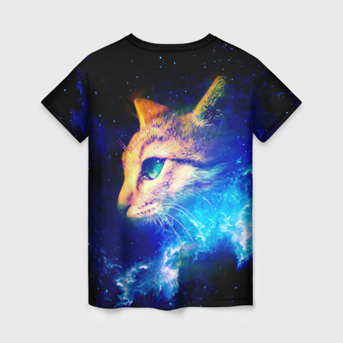Женская футболка 3D с принтом Звездный кот, вид сзади #1