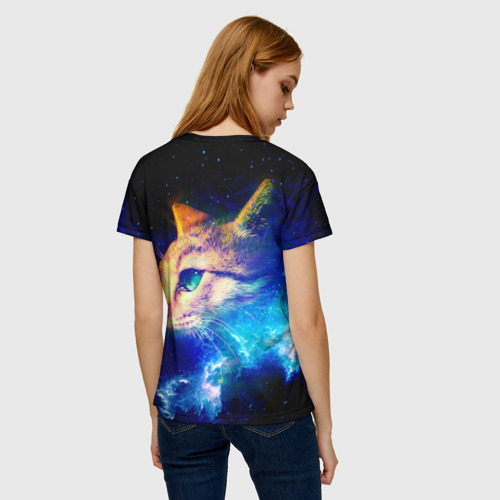 Женская футболка 3D с принтом Звездный кот, вид сзади #2