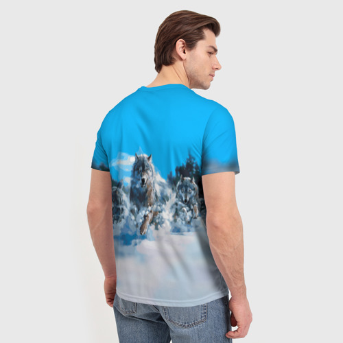 Мужская футболка 3D с принтом Волчья охота, вид сзади #2