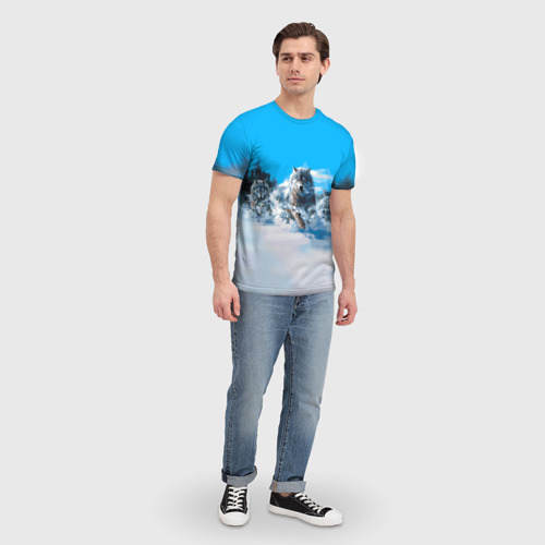 Мужская футболка 3D с принтом Волчья охота, вид сбоку #3