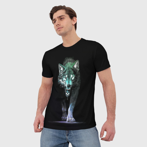Мужская 3D футболка с принтом Волчий оскал, фото на моделе #1
