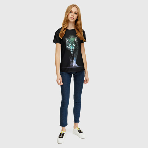 Женская футболка 3D с принтом Волчий оскал, вид сбоку #3