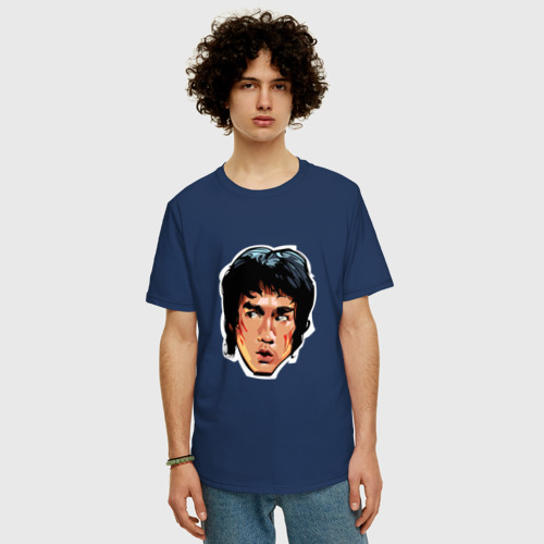 Мужская футболка хлопок Oversize с принтом Брюс Ли, фото на моделе #1