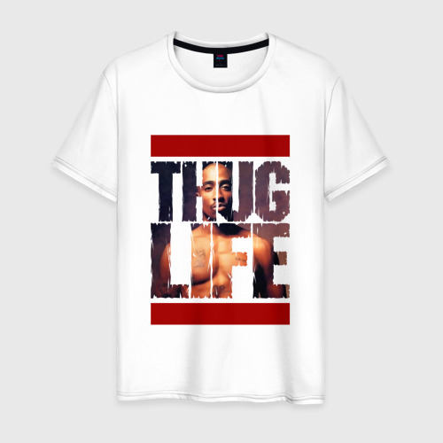 Мужская футболка хлопок с принтом THUG LIFE - 2pac, вид спереди #2