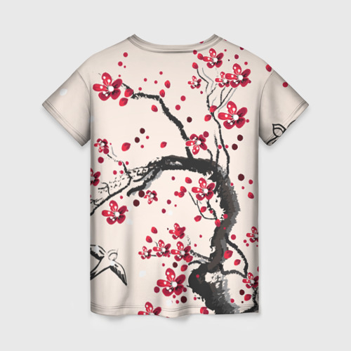 Женская футболка 3D с принтом Сакура, вид сзади #1