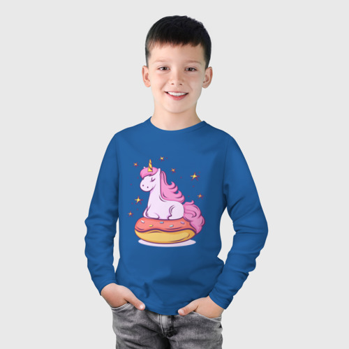 Детский лонгслив хлопок с принтом Единорог, фото на моделе #1