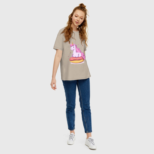 Женская футболка хлопок Oversize с принтом Единорог, вид сбоку #3