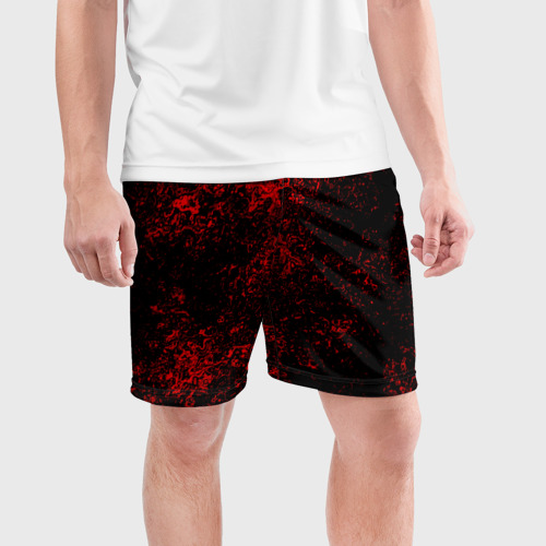 Мужские шорты спортивные с принтом Брызги красок(red style), фото на моделе #1