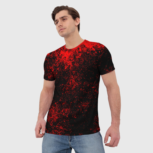 Мужская футболка 3D с принтом Брызги красок(red style), фото на моделе #1