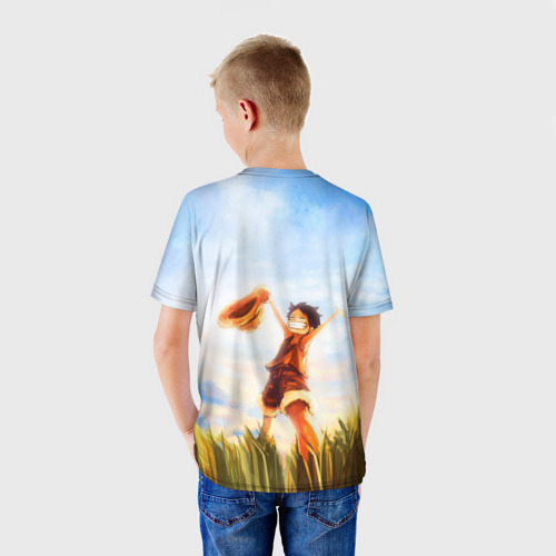 Детская 3D футболка с принтом Жизнерадостный МОНКИ в поле, вид сзади #2