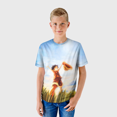 Детская 3D футболка с принтом Жизнерадостный МОНКИ в поле, фото на моделе #1