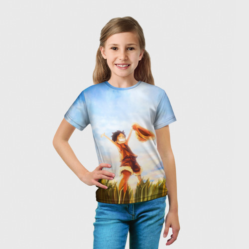 Детская 3D футболка с принтом Жизнерадостный МОНКИ в поле, вид сбоку #3