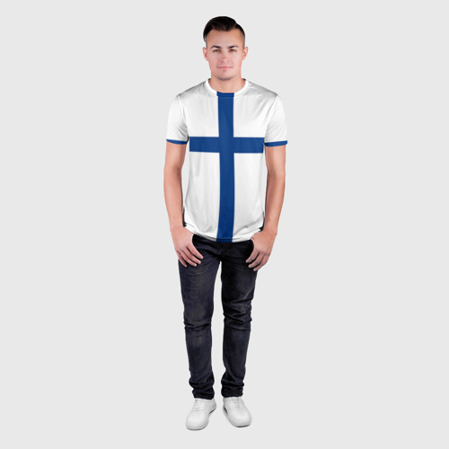 Мужская футболка 3D Slim с принтом Флаг Финляндии, вид сбоку #3