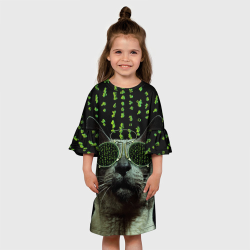 Детское платье 3D с принтом Кот в матрице, вид сбоку #3