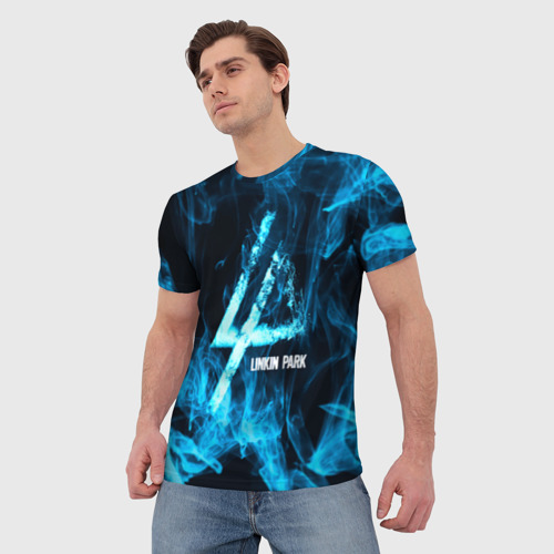 Мужская 3D футболка с принтом Linkin Park синий дым, фото на моделе #1