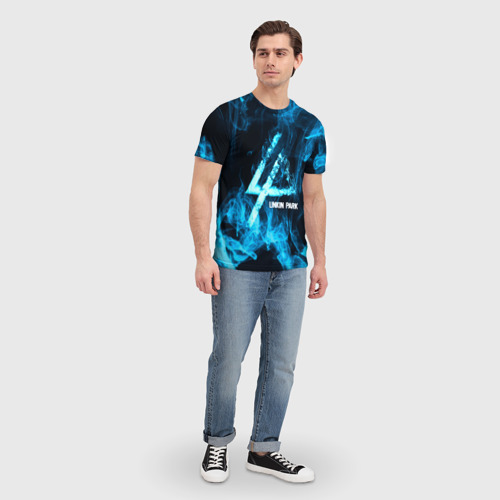 Мужская 3D футболка с принтом Linkin Park синий дым, вид сбоку #3