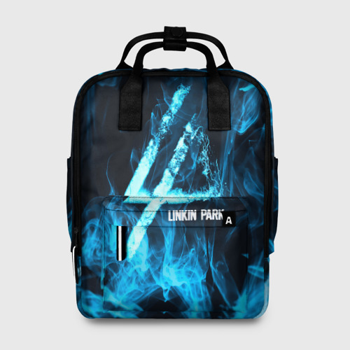 Женский рюкзак 3D с принтом Linkin Park синий дым, вид спереди #2
