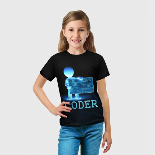 Детская футболка 3D с принтом Coder - программист кодировщик, вид сбоку #3