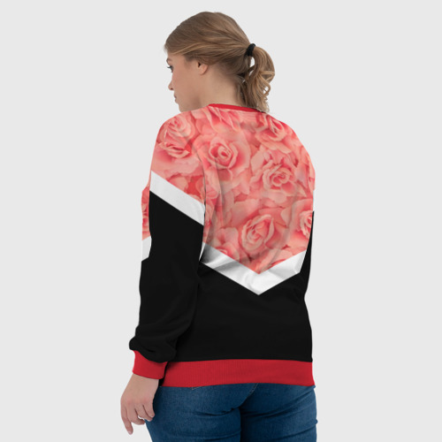 Женский свитшот 3D с принтом Розы в цвете, вид сзади #2
