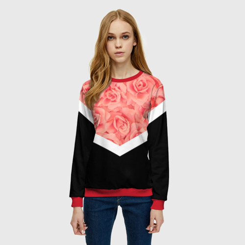 Женский свитшот 3D с принтом Розы в цвете, фото на моделе #1