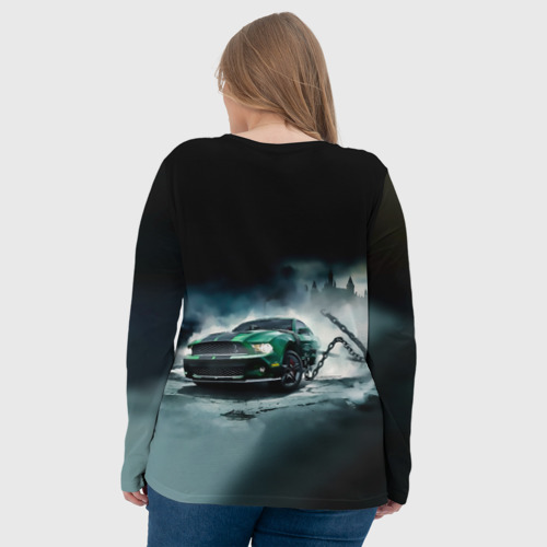 Женский лонгслив 3D с принтом Призрачный Ford Mustang, вид сзади #2