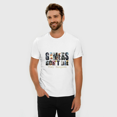 Мужская футболка премиум с принтом Gamers Dont Die They Respawn, фото на моделе #1