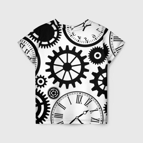 Детская футболка 3D с принтом Часы и шестеренки, вид сзади #1