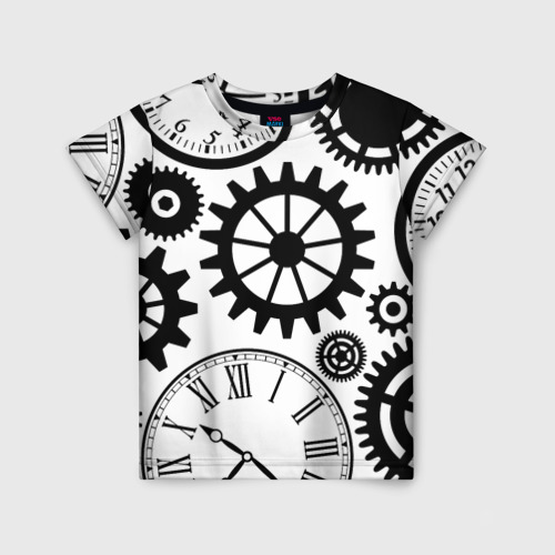 Детская футболка 3D с принтом Часы и шестеренки, вид спереди #2