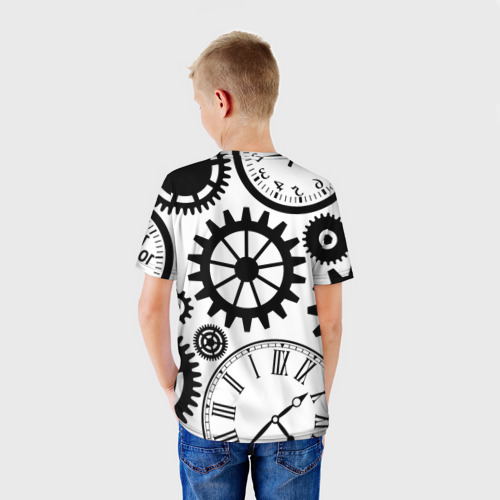 Детская футболка 3D с принтом Часы и шестеренки, вид сзади #2