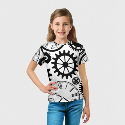 Детская футболка 3D с принтом Часы и шестеренки, вид сбоку #3