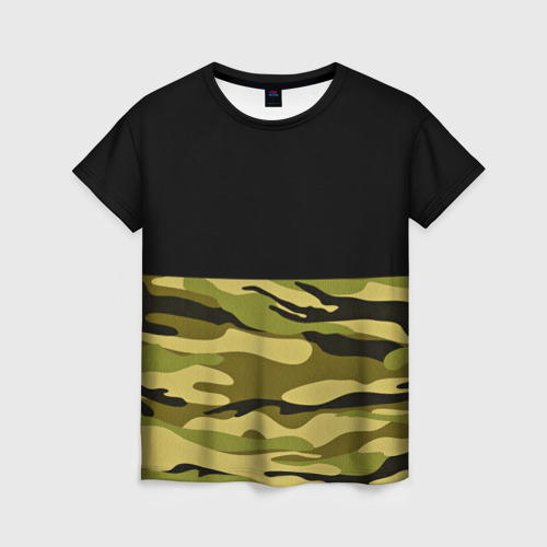 Женская футболка 3D с принтом Лесной Камуфляж, вид спереди #2