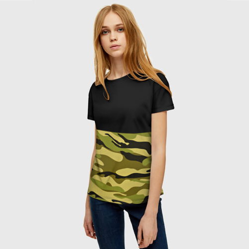 Женская футболка 3D с принтом Лесной Камуфляж, фото на моделе #1