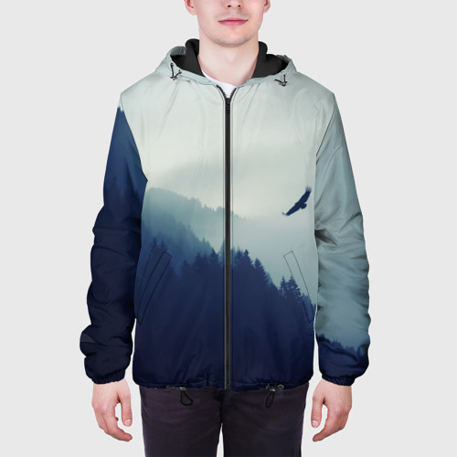 Мужская куртка 3D с принтом Орёл над лесом eagle over the forest, вид сбоку #3