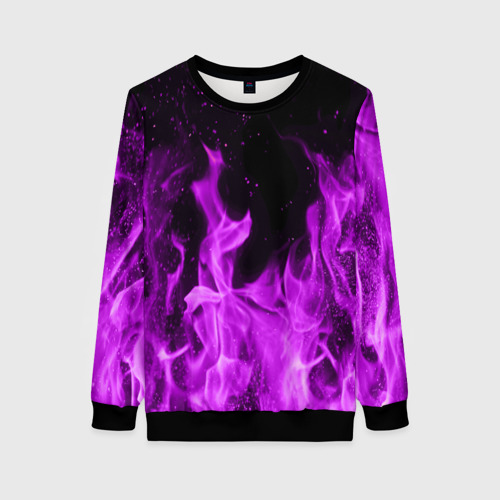 Женский свитшот 3D с принтом Фиолетовый огонь violet flame neon, вид спереди #2