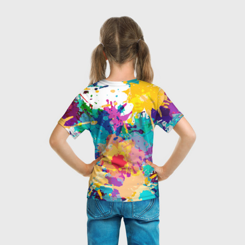 Детская футболка 3D с принтом Пятна краски, вид сзади #2
