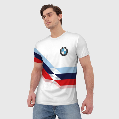 Мужская футболка 3D с принтом BMW БМВ white, фото на моделе #1