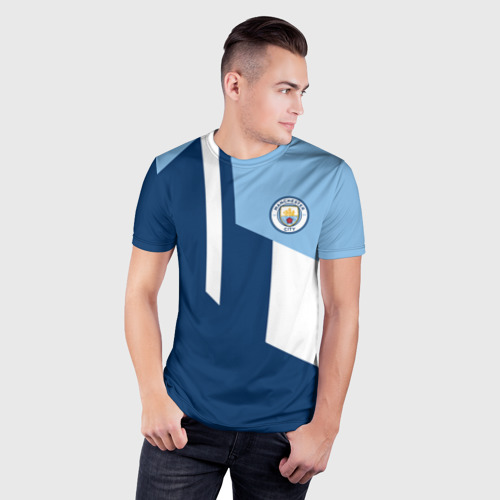 Мужская футболка 3D Slim с принтом Manchester city 2018 #6, фото на моделе #1