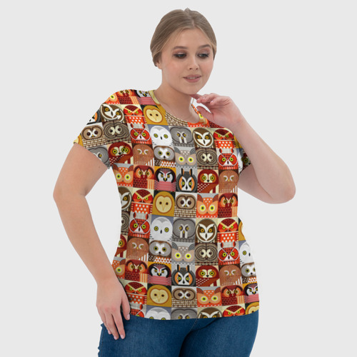 Женская футболка 3D с принтом Совы Плитка, фото #4