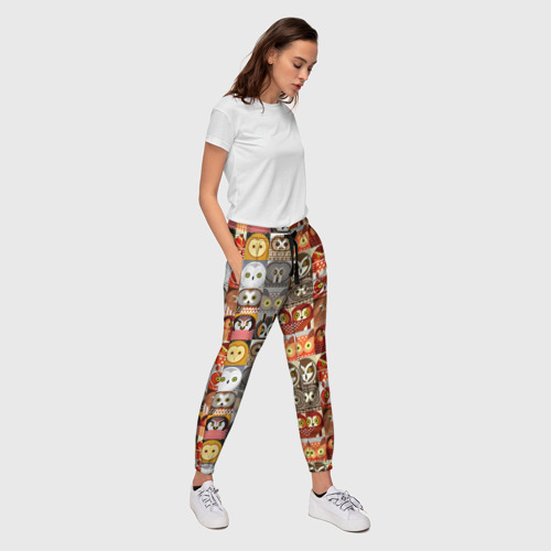 Женские брюки 3D с принтом Совы Плитка, вид сбоку #3