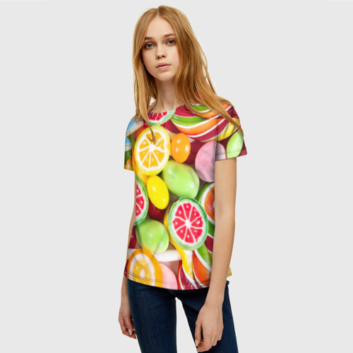 Женская 3D футболка с принтом Candy, фото на моделе #1