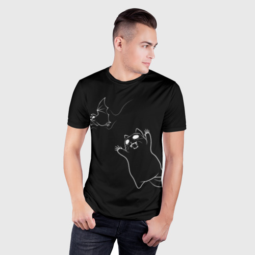 Мужская футболка 3D Slim с принтом Cat Monster, фото на моделе #1