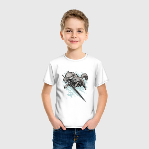 Детская футболка хлопок с принтом The Swordswolf, фото на моделе #1