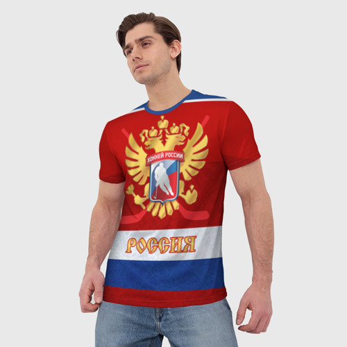 Мужская футболка 3D с принтом Хоккей России, фото на моделе #1