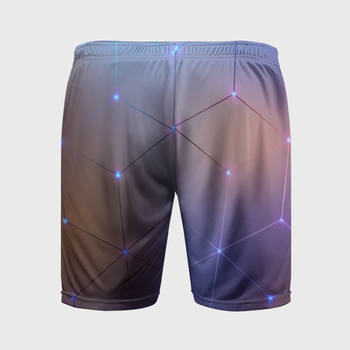 Мужские шорты спортивные с принтом Нейронная сеть неоновая, вид сзади #1
