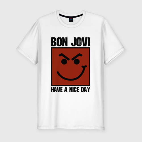 Мужская футболка хлопок Slim с принтом Bon Jovi, have a nice day, вид спереди #2