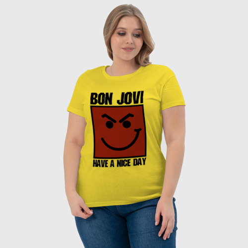 Женская футболка хлопок с принтом Bon Jovi, have a nice day, фото #4