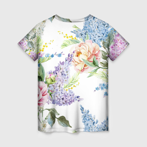 Женская футболка 3D с принтом Сирень и Пионы, вид сзади #1