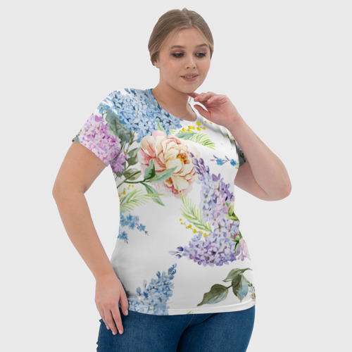 Женская футболка 3D с принтом Сирень и Пионы, фото #4